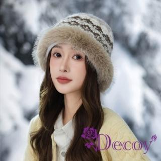 【Decoy】費爾島風 加厚毛絨保暖復古毛帽(米)