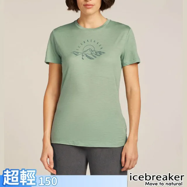 【Icebreaker】女 100%美麗諾羊毛 Tech Lite 圓領短袖上衣_旭日初昇-150(IB0A576O-0GZ 薄荷綠)