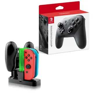【Nintendo 任天堂】Switch PRO控制器 台灣公司貨 + 控制器充電座