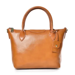 【MIYUNA 米友娜】真皮植鞣牛皮Rozalia復古簡約水餃手提斜背包(真皮包包 夕陽棕)