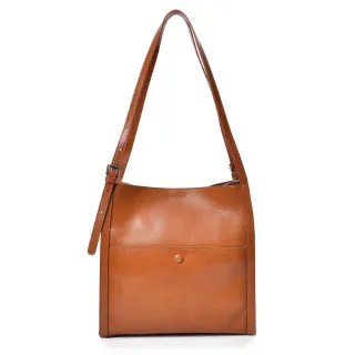 【MIYUNA 米友娜】真皮植鞣牛皮Baia韓風簡約日常通勤肩背包(真皮包包 夕陽棕)