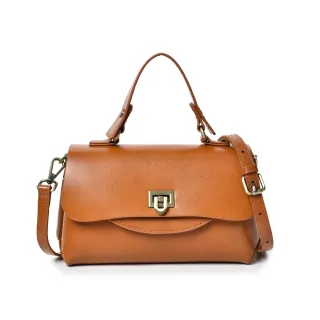 【MIYUNA 米友娜】真皮/植鞣牛皮Kate吐舌造型小方包斜背包(真皮包包 夕陽棕)