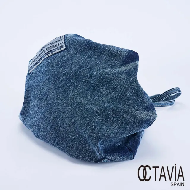 【OCTAVIA 8】雙11 吉普賽 多邊形萬向 拼布牛仔肩背包-百變藍(可後背 緹花牛仔布)