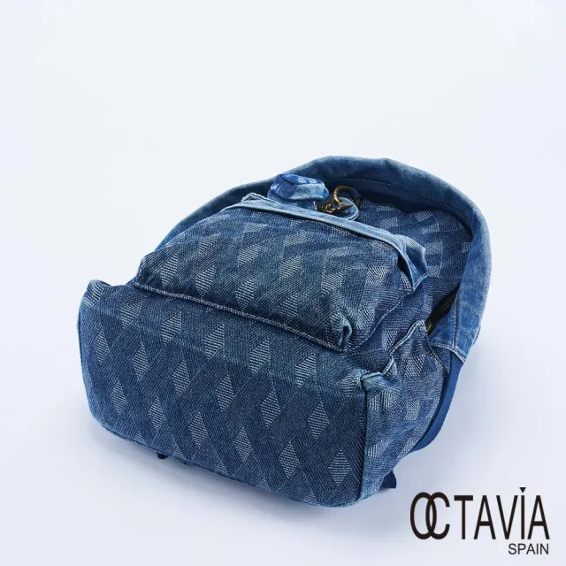 【OCTAVIA 8】雙11 藍小帽 菱格緹花牛仔後背包 - 層次藍(後背包 牛仔後背包 附帽子吊飾)