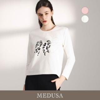 【MEDUSA 曼度莎】現貨-小豹紋可愛蝴蝶結長袖T恤 - 2色（M-XL）｜女休閒上衣 長袖上衣 甜美穿搭(701-54401)
