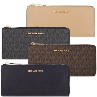 【Michael Kors】JET SET TRAVEL系列 防刮皮革 金字LOGO 8卡 L型 長夾(多色任選)