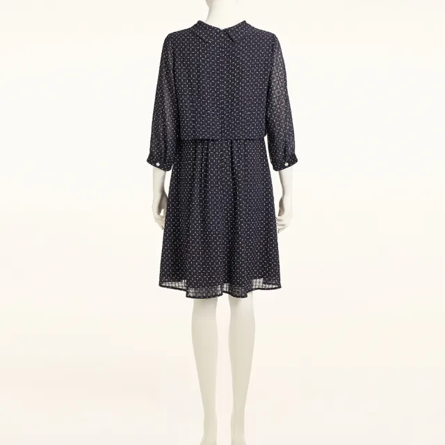 【ILEY 伊蕾】格紋波點活片珠鑽七分袖洋裝(深藍；M-2L；1253077007)