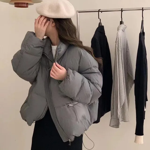 【D.studio】韓版立領泡芙外套(短版外套上衣麵包外套衣服長袖上衣 保暖外套衣羽絨外套厚外套J308)
