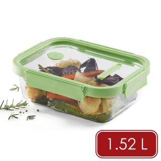 【LEKUE】西班牙 長方可微波玻璃密封保鮮盒 嫩綠1.52L / 可微波便當盒 收納盒 環保餐盒