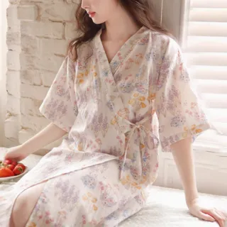 【AnZa】睡袍 和式碎花 浴衣居家服 開衫外套睡衣
