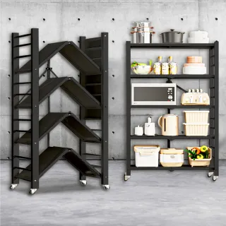 【ONE HOUSE】五層70寬_升級全碳鋼 洛克免組裝折疊置物架附輪-9色可選(鐵架/收納架/書架/免安裝/層架)