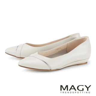 【MAGY】通勤百搭 真皮親膚舒適尖頭平底鞋(杏色)