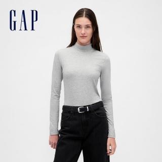 【GAP】女裝 立領長袖T恤-淺灰色(843914)