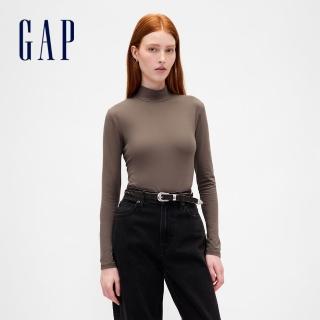 【GAP】女裝 立領長袖T恤-棕灰色(843914)