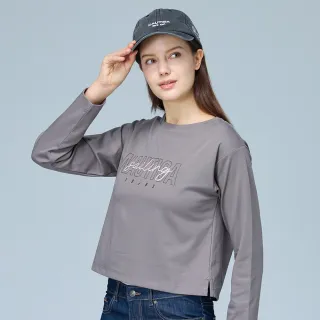 【NAUTICA】官方旗艦 女裝 草寫文字刺繡短版長袖T恤(咖啡色)