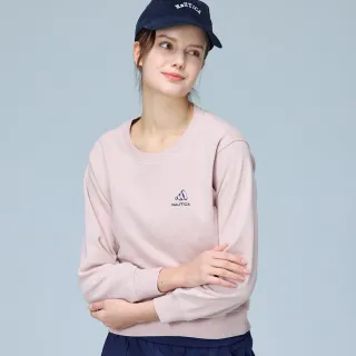 【NAUTICA】官方旗艦 女裝 俏皮大聲公刺繡短版長袖T恤(粉紅色)