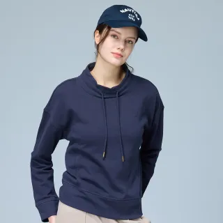 【NAUTICA】官方旗艦 女裝 抽繩高領設計感長袖T恤(藍色)