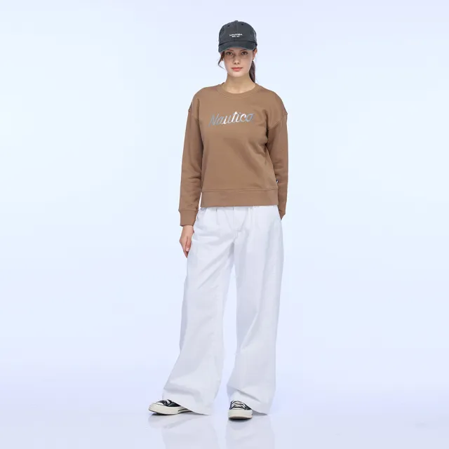 【NAUTICA】官方旗艦 女裝 經典亮片刺繡長袖T恤(咖啡色)