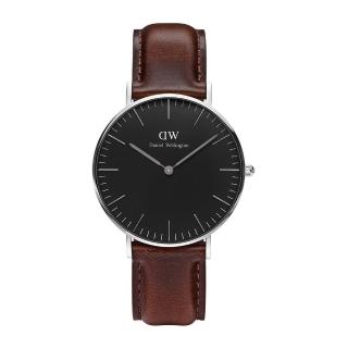 【Daniel Wellington】經典深咖啡皮革腕錶-銀框/36mm(DW00100143)