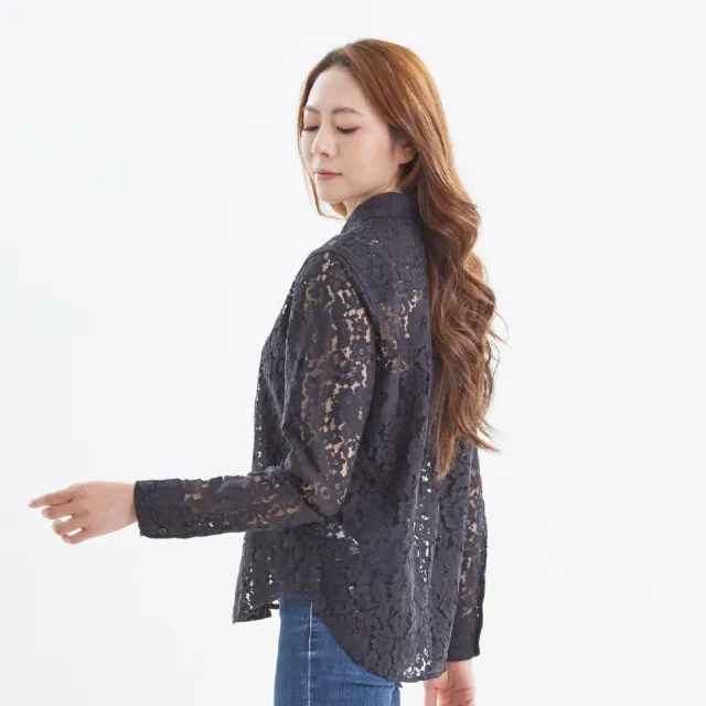 【Star Lace 矽米子】SiTEX矽米子蕾絲長袖罩衫-黑色