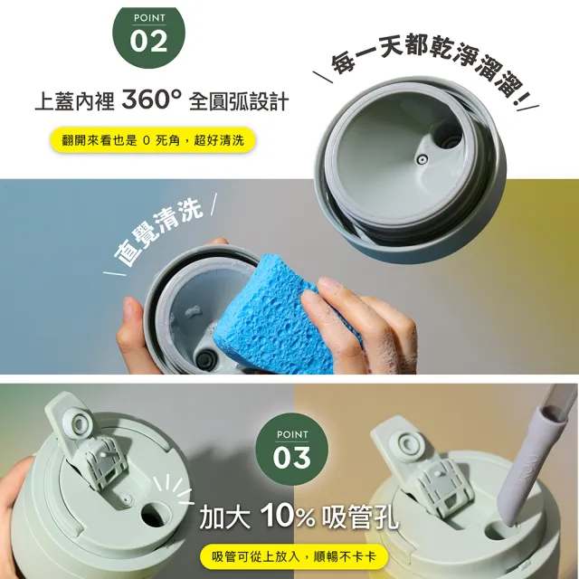 【WOKY 沃廚】渾圓杯2.0 鈦陶瓷款770ml-附彈跳&矽膠粗吸管(隨行杯/吸管杯/水壺/保冰保溫)