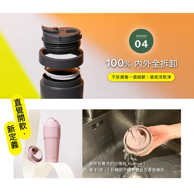 【WOKY 沃廚】渾圓杯2.0 鈦陶瓷款770ml-附彈跳&矽膠粗吸管(隨行杯/吸管杯/水壺/保冰保溫)