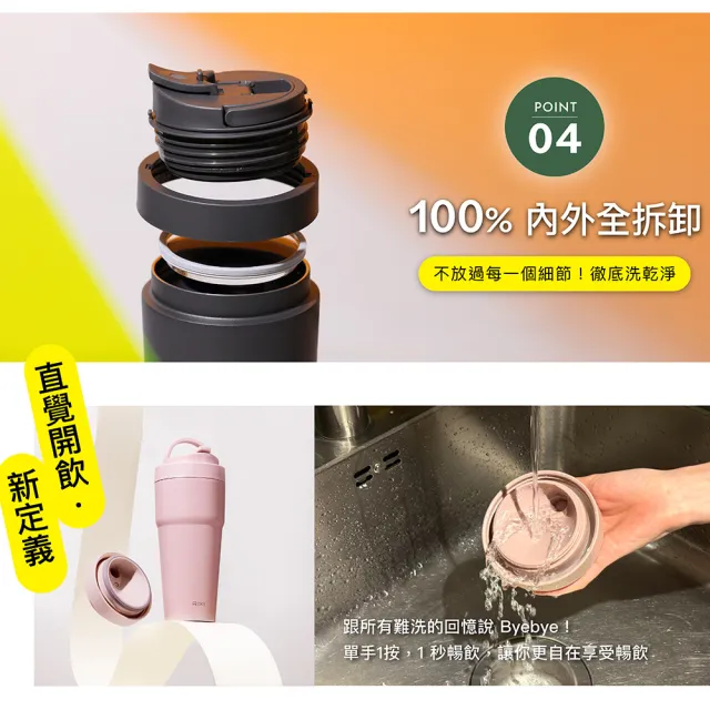 【WOKY 沃廚】渾圓杯2.0 鈦陶瓷款770ml-附彈跳&矽膠粗吸管(隨行杯/吸管杯/水壺/保冰保溫)