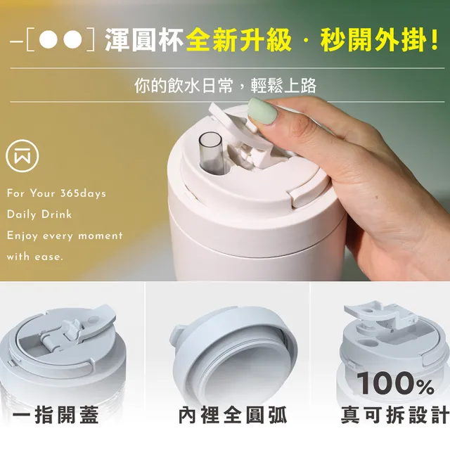 【WOKY 沃廚】渾圓杯2.0 鈦陶瓷款770ml-附彈跳&矽膠粗吸管(隨行杯/吸管杯/水壺/保冰保溫)