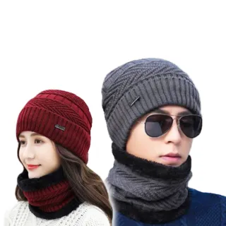 【小天兒】2入組-男女百搭加厚加絨保暖毛帽+圍脖套組(多色可選 任選2套)