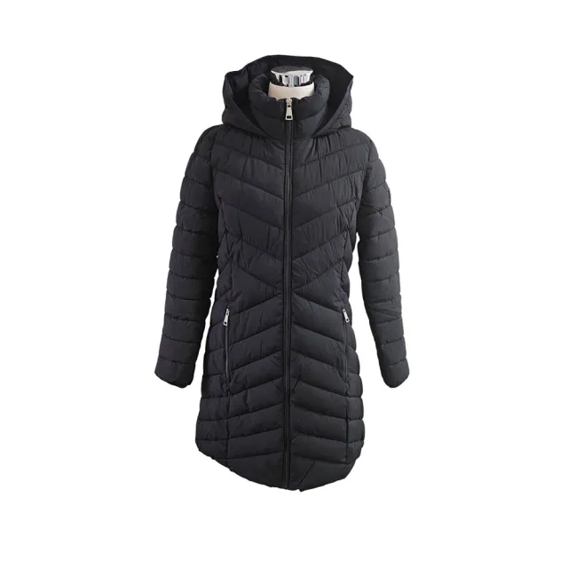 【DKNY】DKNY有腰身設計修身顯瘦超保暖中長版防風外套 百搭黑色(顯瘦 保暖)