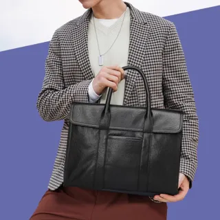 【A&L 紳士館】交換禮物 真皮/頭層牛皮Algot高雅英倫紳士公事包手提包-V0393(真皮包包 尊爵黑)