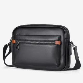 【A&L 紳士館】交換禮物 真皮.進口小牛皮Cooper文青休閒百搭側背包-V400(真皮包包 尊爵黑)