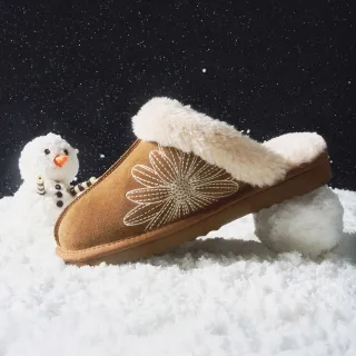 【MARDI MERCREDI】拖鞋 栗子棕色 小雛菊刺繡 穆勒鞋 毛毛拖鞋 秋冬 保暖 CLASSIQUE SLIPPER