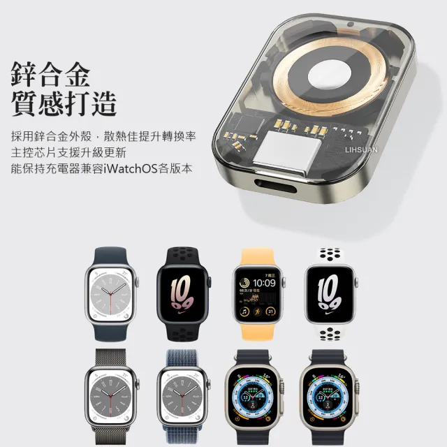 【TOTU】Apple Watch/Ultra/SE 全系列 TO Type-C 旅行攜帶型磁吸快充無線充電器 鋅系列