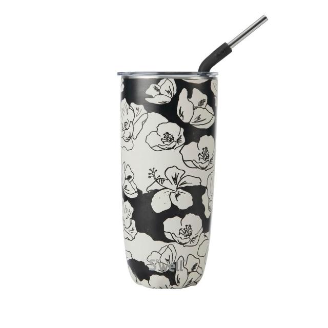 【S’well】美國 Tumbler不鏽鋼吸管滑蓋保溫杯 墨韻花影700ml / swell 不鏽鋼保溫杯 保冰杯