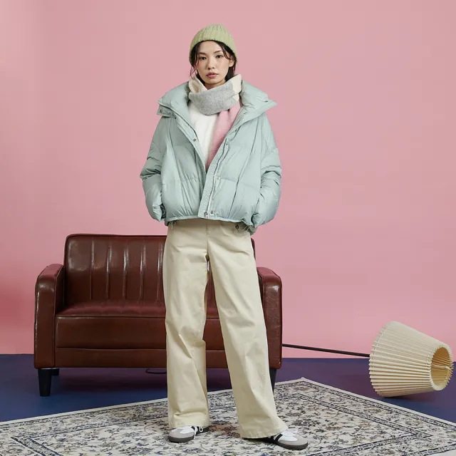 【gozo】廓型立領方塊壓紋羽絨外套(淺綠)