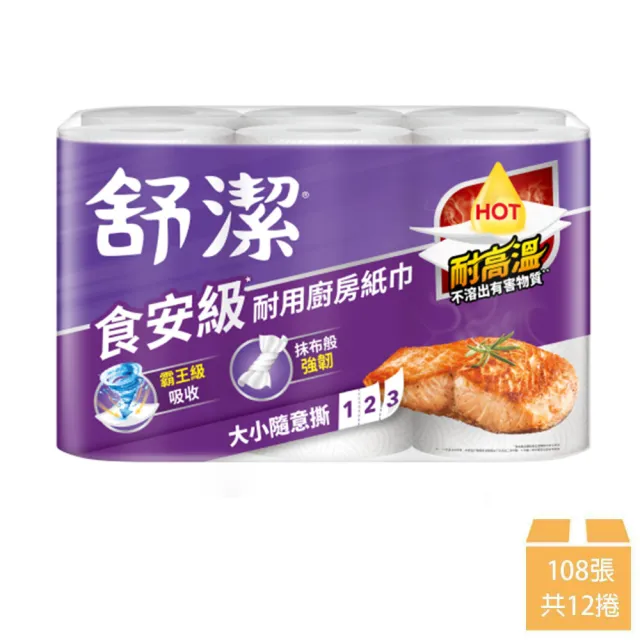 【Kleenex 舒潔】食安級耐用廚房紙巾大小隨意撕108張x6捲x2串(送好禮_贈品隨機出貨)