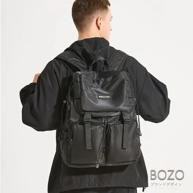 【BOZO 伯樂】雙11 日系潮流大容量旅遊筆電後背包B6079(經典黑)
