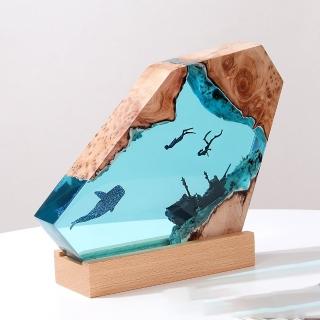 【Loha 樂活家】3D立體海洋藝術擺件 鯊鯨海洋小夜燈 8英寸(樹脂燈 夜光燈 喬遷禮 桌上實木擺件 家居飾品)