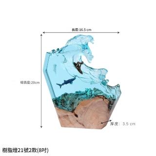 【Loha 樂活家】鯨魚水母海洋沖浪擺件 夜光燈擺件 8英寸(飾品 樹脂燈 小夜燈 藝術品 生日喬遷禮 桌上擺設)