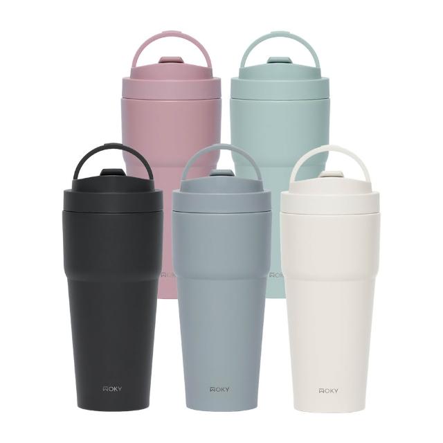 【WOKY 沃廚】2入 渾圓杯 鈦陶瓷款770ml-附彈跳跟矽膠吸管(2.0上蓋；隨行杯/吸管杯/水壺/保冰保溫)