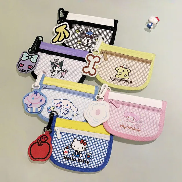 【SANRIO 三麗鷗】格紋可愛造型輕便萬用隨身卡片零錢收納包-六款可選