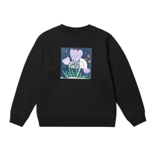 【The North Face 官方旗艦】北面女款黑色大尺寸印花長袖大學T｜8F11JK3