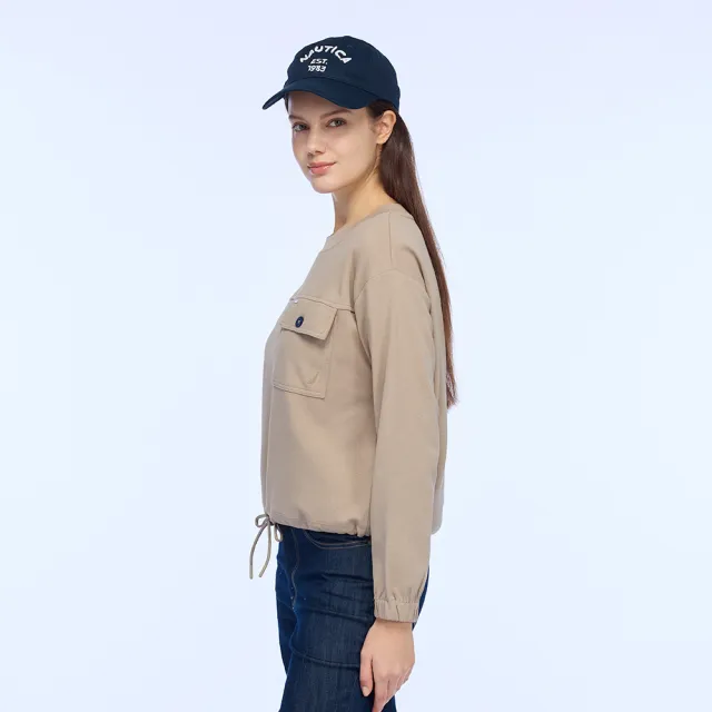 【NAUTICA】官方旗艦 女裝 女裝 大口袋抽繩設計長袖T恤(卡其色)
