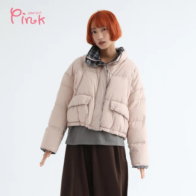 【PINK NEW GIRL】翻領中短版羽絨外套 Z5702BD(2色)