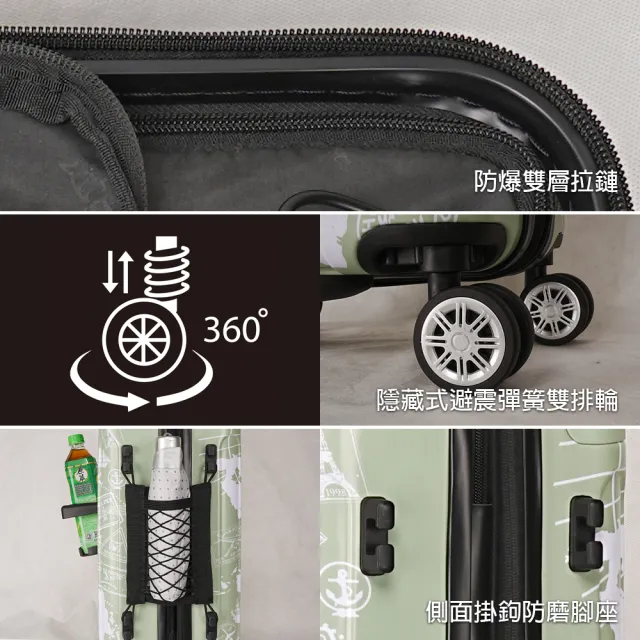 【LYNX官方直營】美國山貓 20吋地圖郵戳登機箱(專利彈簧避震輪、防爆拉鏈、TSA海關鎖、耐摔耐壓)
