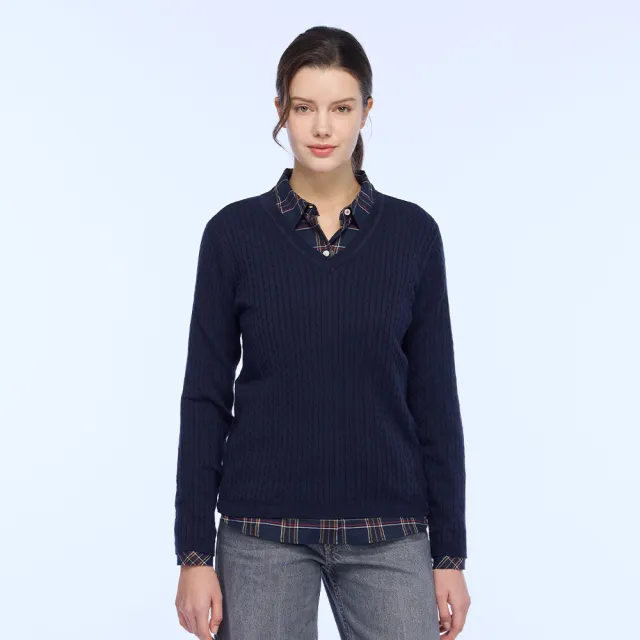 【NAUTICA】官方旗艦  女裝  V領麻花長袖針織上衣(藍色)
