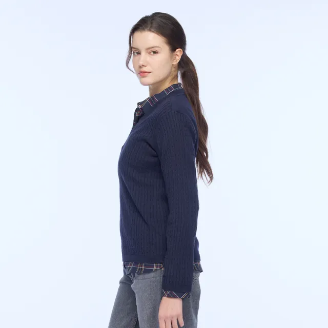 【NAUTICA】官方旗艦  女裝  V領麻花長袖針織上衣(藍色)