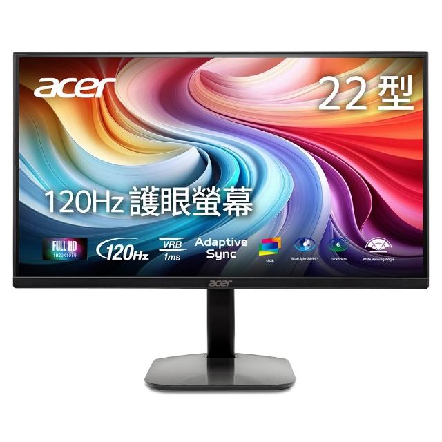 Acer宏碁 KA222Q Acer 宏碁 KA222Q 21.5吋 VA 面板顯示器,採用 1920x1080 Full HD 解析度,1ms VRB 反應時間與 100Hz 更新率,提供流暢視覺體驗。具備 100,000,000:1 高對比、零閃屏護眼設計及 AMD FreeSync 技術,適合 OA 辦公、學生入門及健康護眼需求。窄邊框美型外觀、內建喇叭、VESA 壁掛支援,亮度 250 cd/m²,廣視角 178°,三年保固,CP 值高輕薄款式。