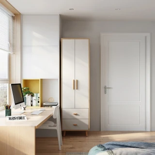 【hoi! 好好生活】預購45天★林氏木業現代簡約0.6M雙門衣櫃 JC18D 原木+白